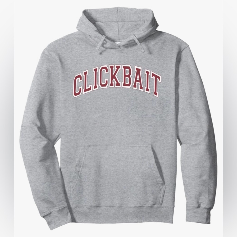 Like New - Unisex Gray Hooded Clickbait Sweatshirt | David Dobrik Merch Size XL